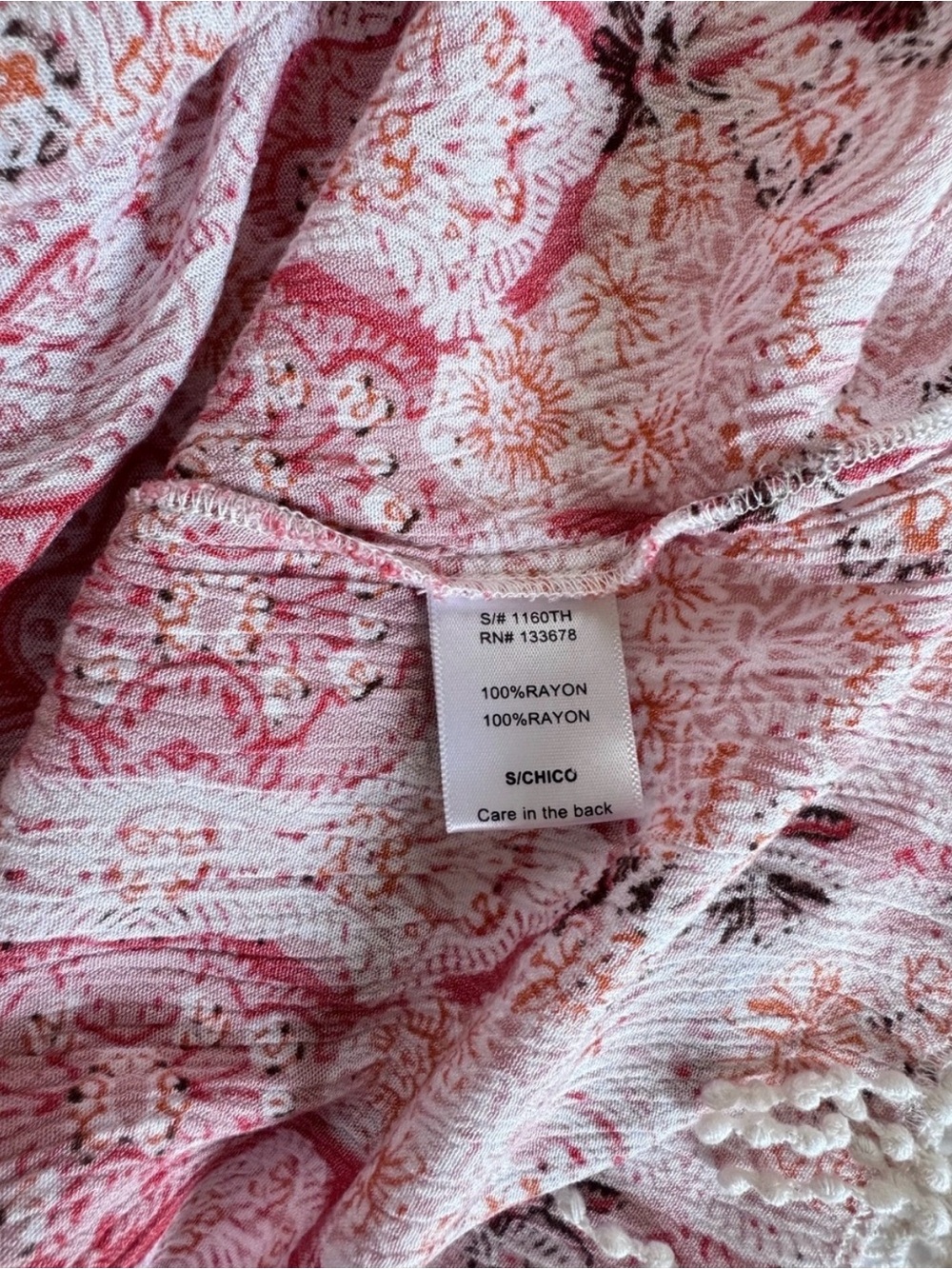 Love Tree Boho Pink and Orange Patterned Fringe Lace Hem Camisole,Size Small - Picture 7 of 7